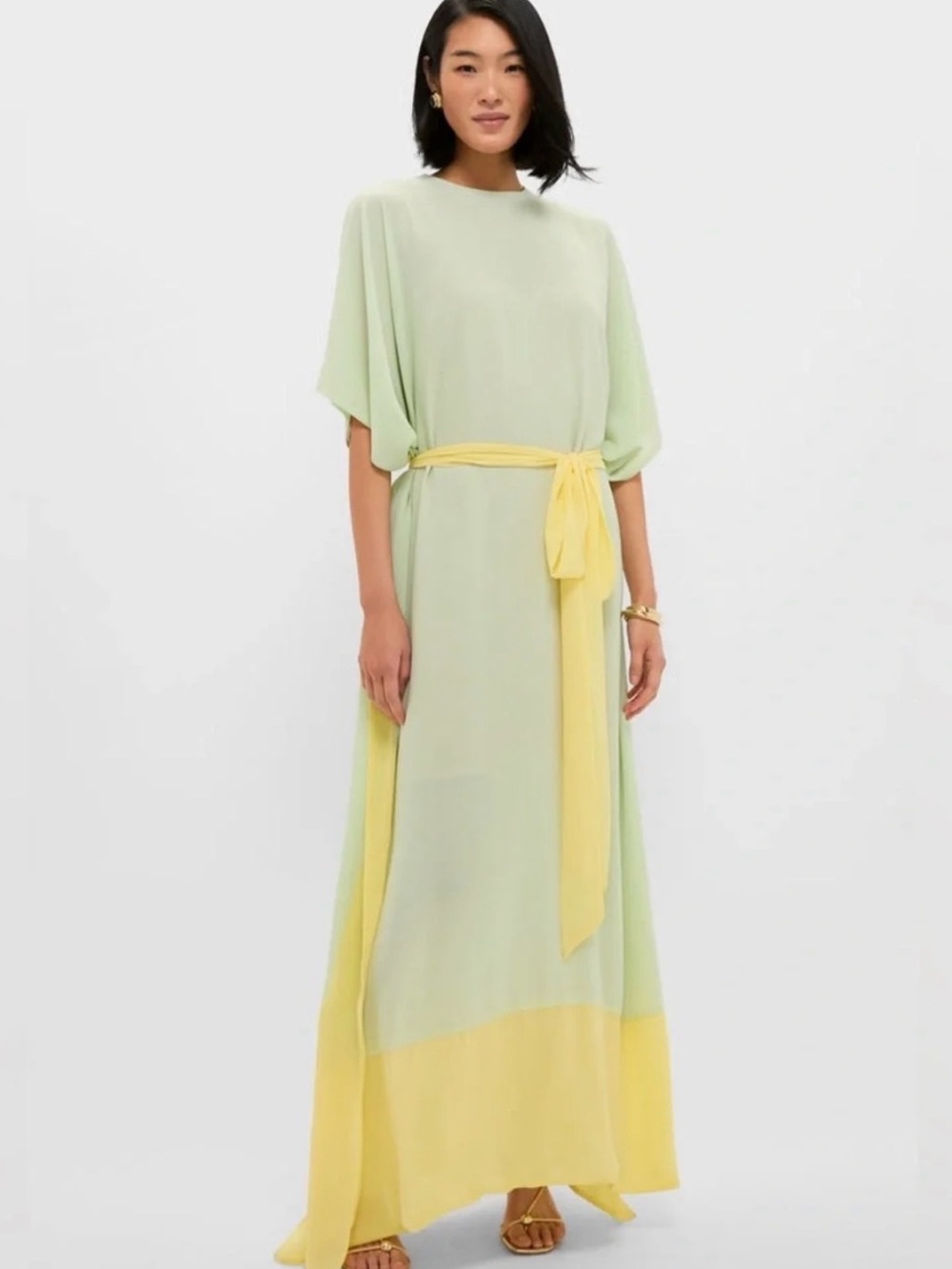 Tuckernuck Mint Caftan Dress with Yellow Sash